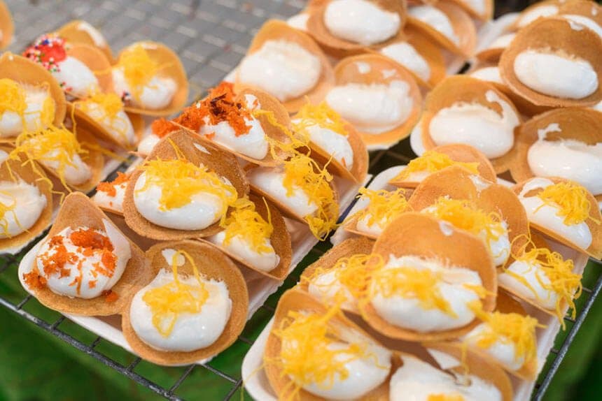 Thai crispy pancakes from a Bangkok street stall