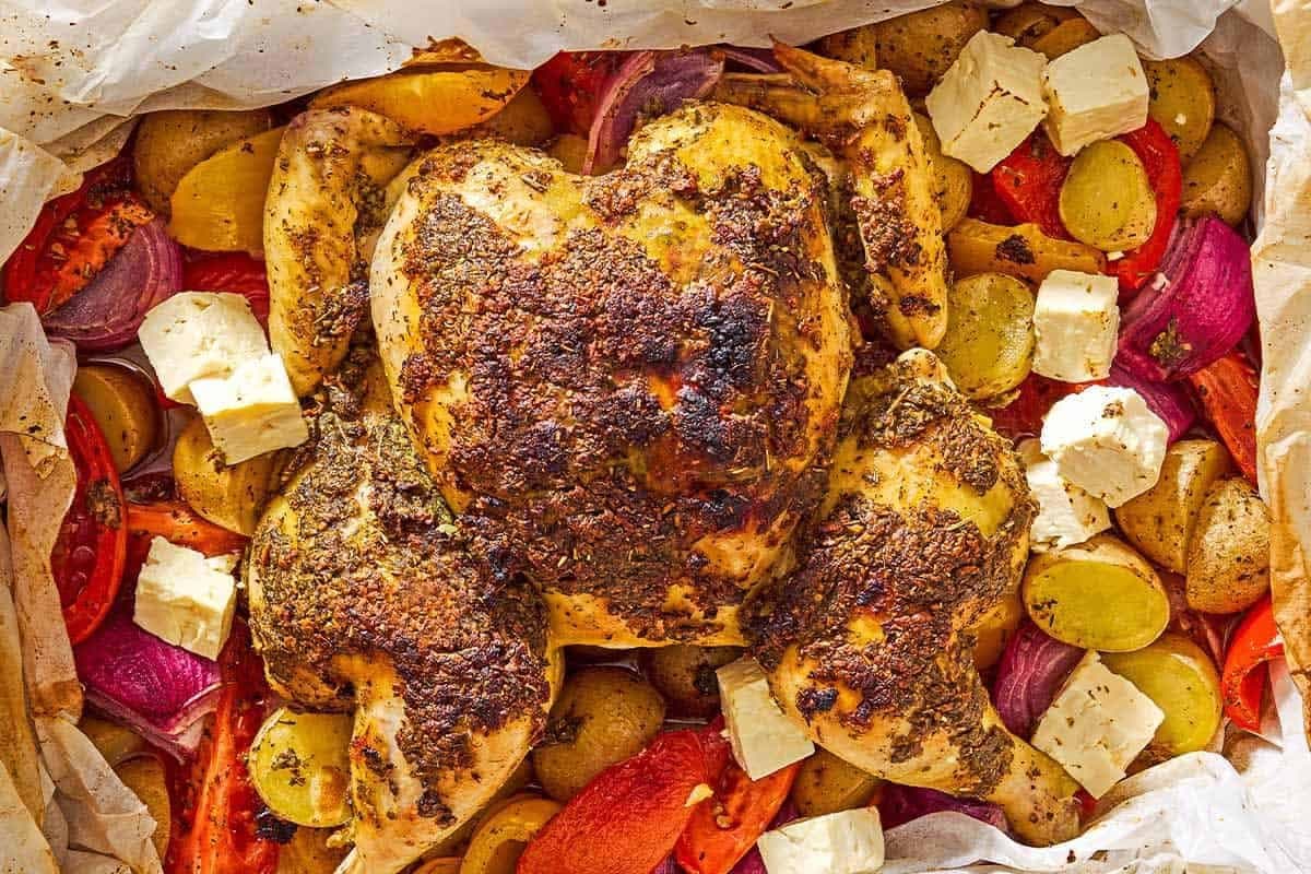 Traditional chicken kleftiko with potatoes