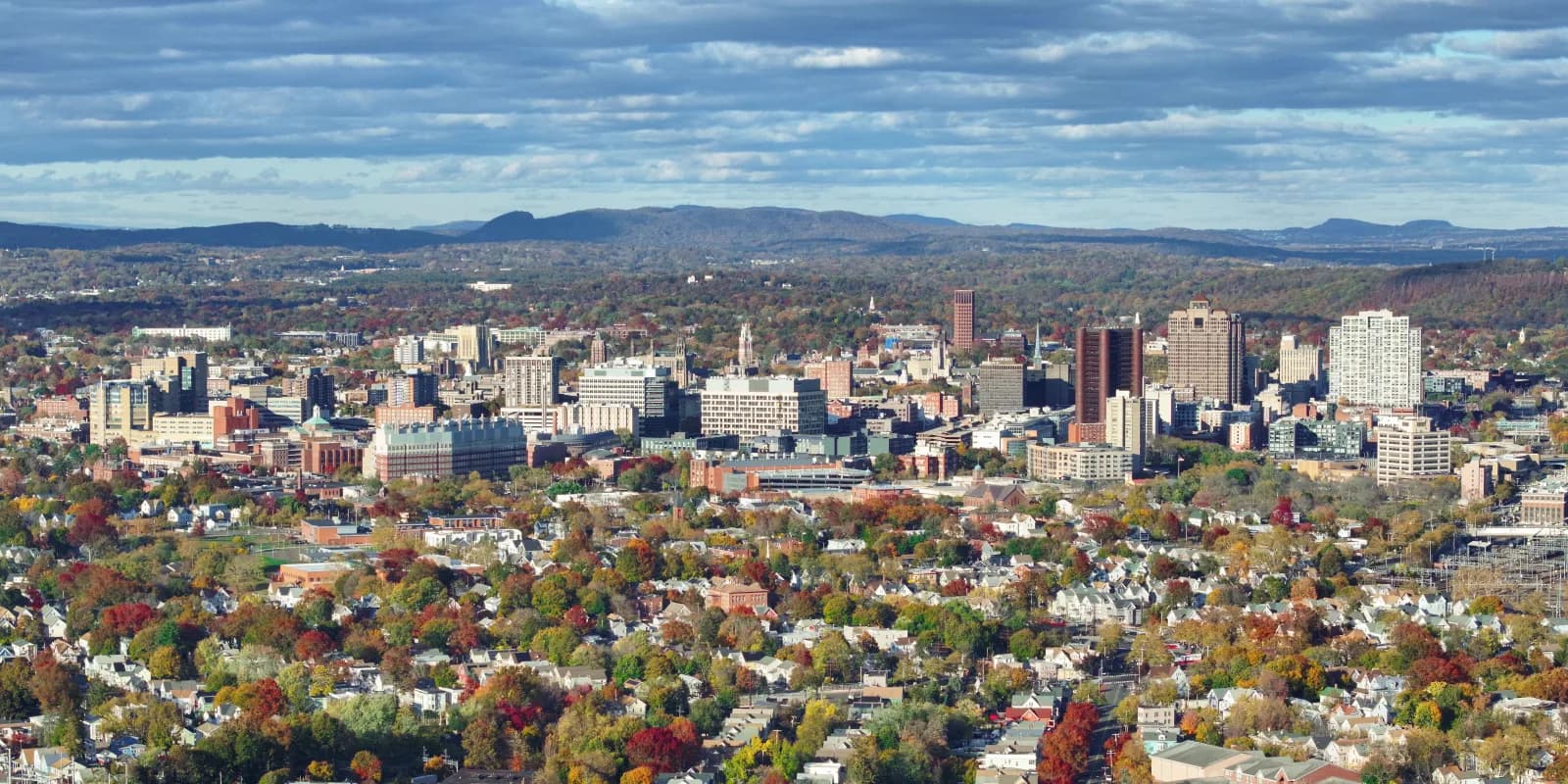 New Haven skyline with Yale University in the city