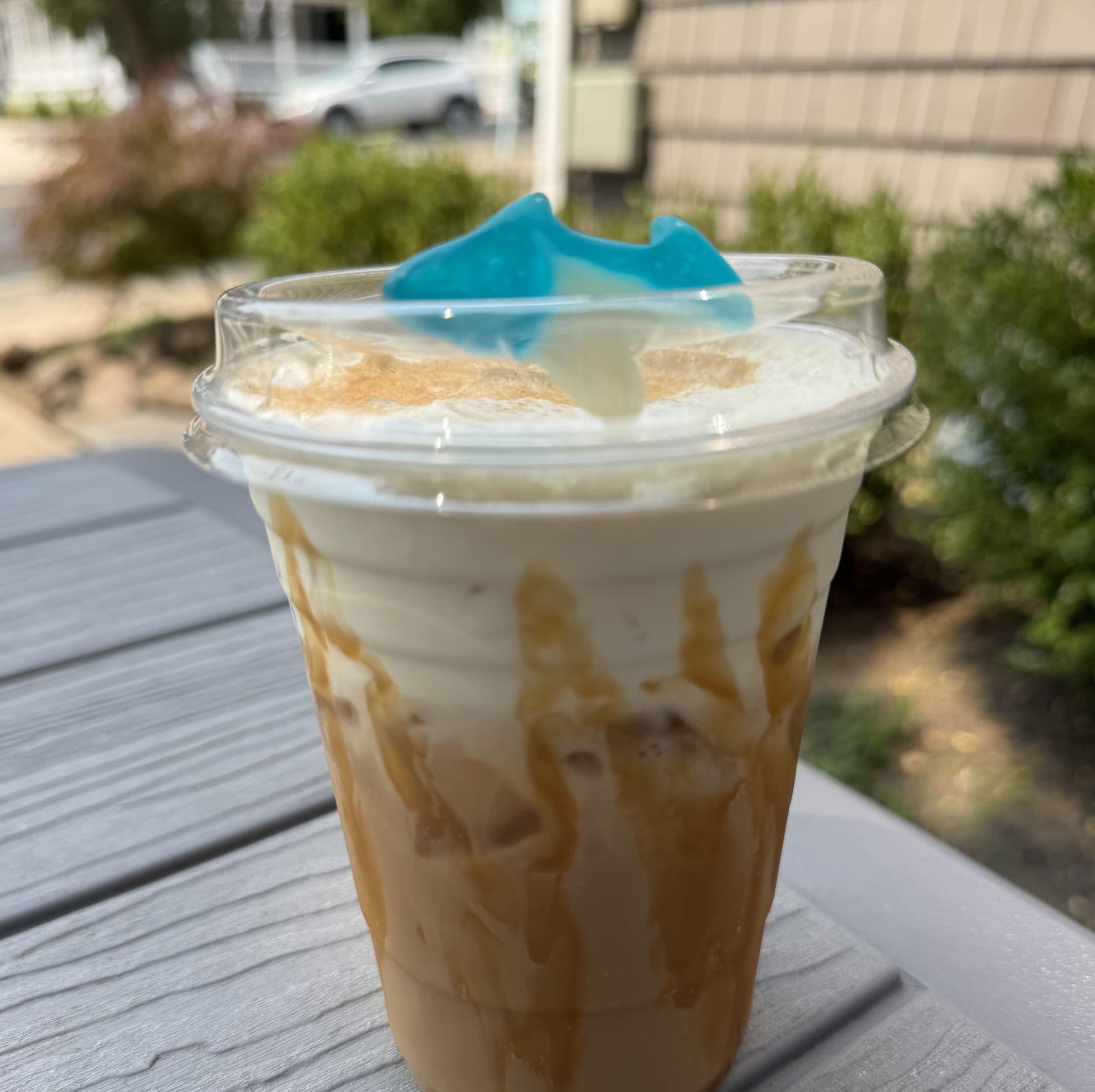 Iced coffee on an outdoor table at the Jersey Shore