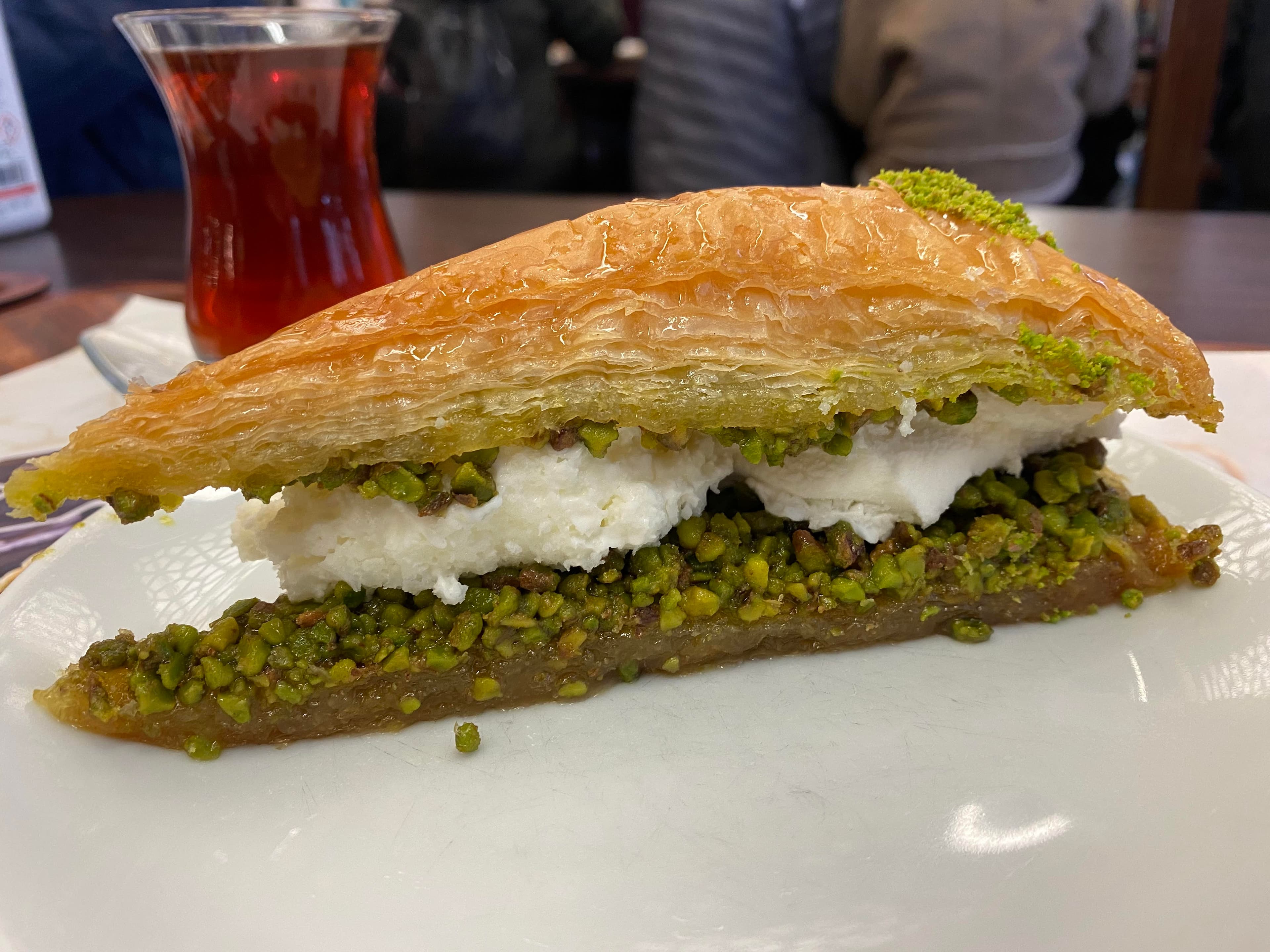 Pistachio baklava pieces on a plate