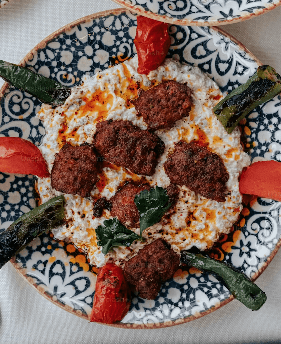Turkish kofte meatballs served with rice