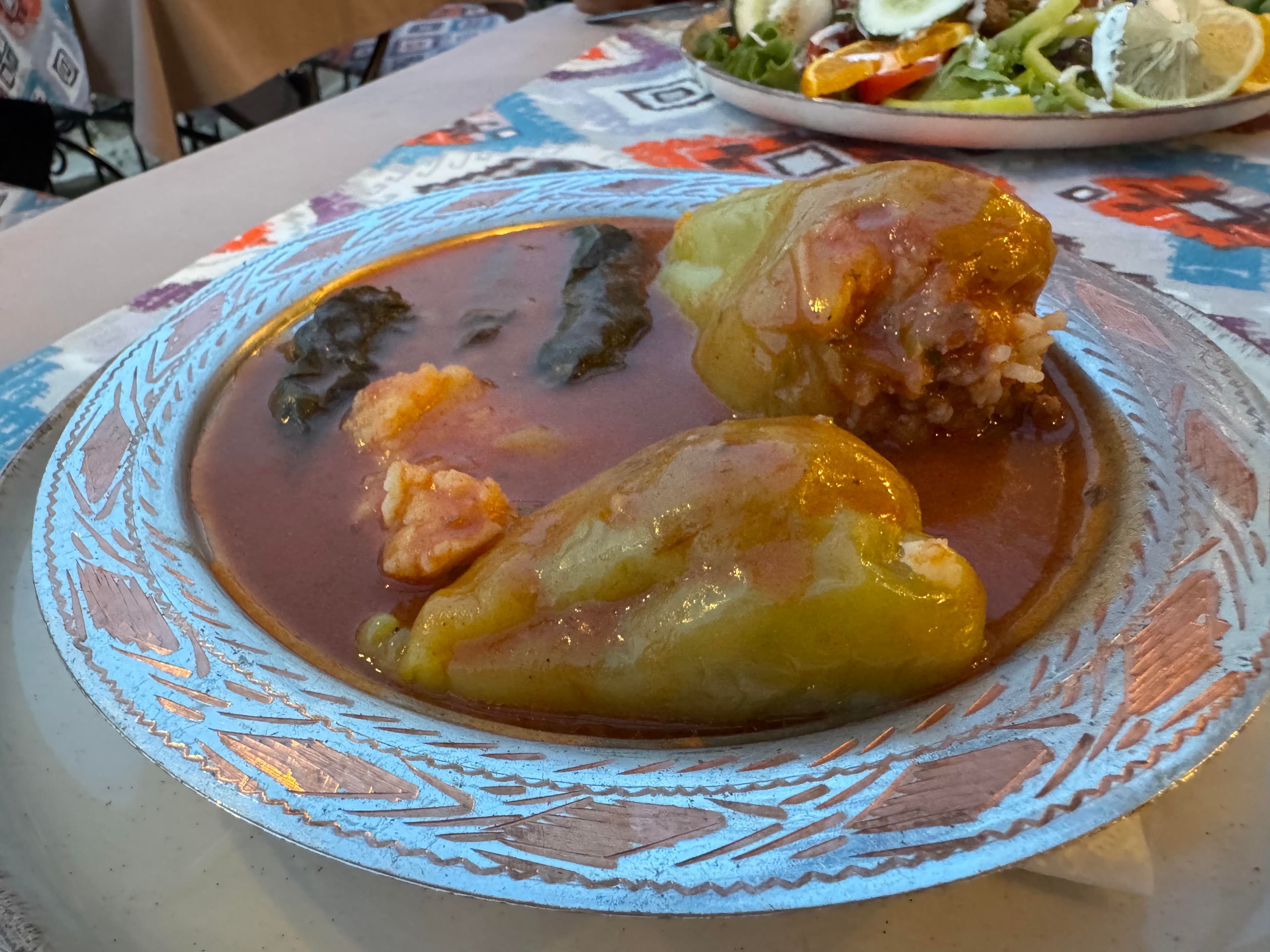 Stuffed green peppers served as dolma in Mostar