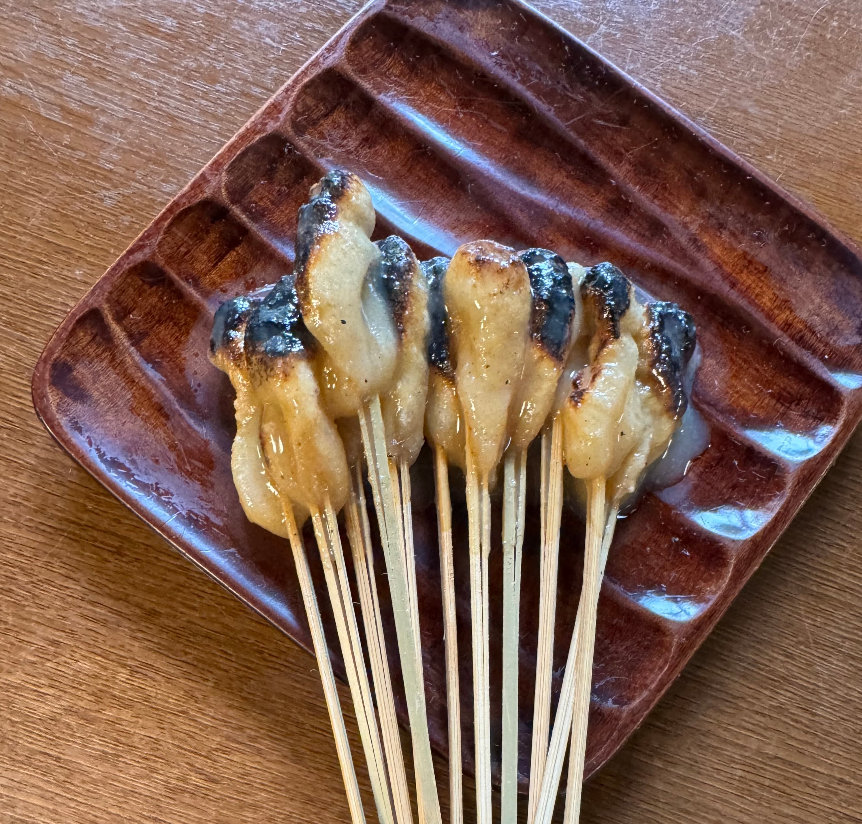 Aburi mochi skewers grilled and glazed