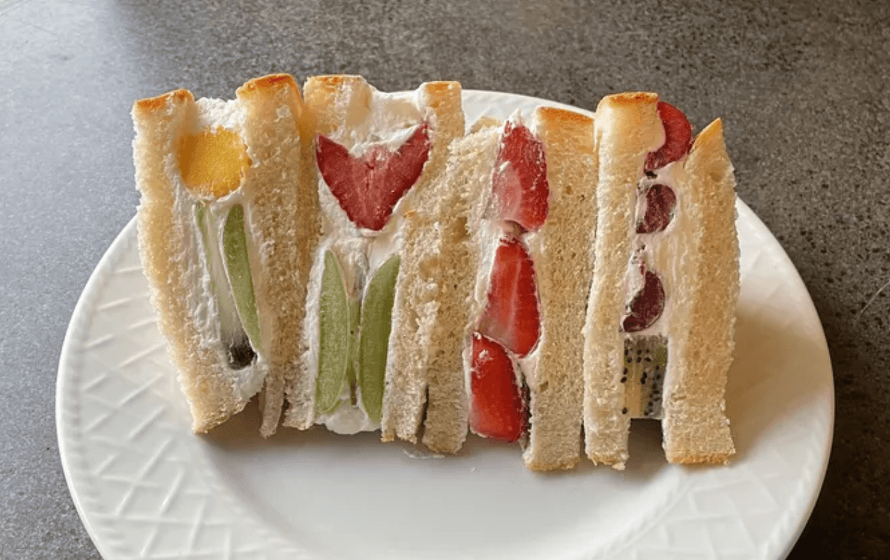 Japanese fruit sandwiches with cream and strawberries