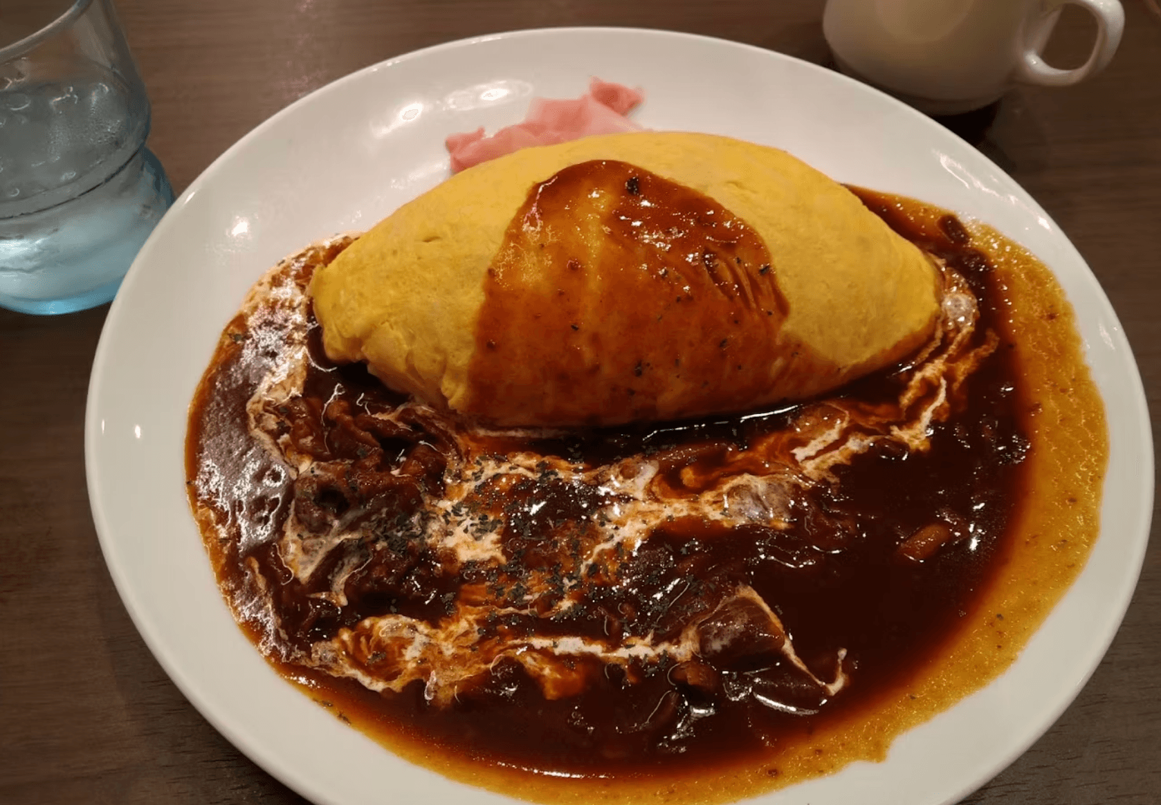 Omurice with creamy egg and demi-glace sauce
