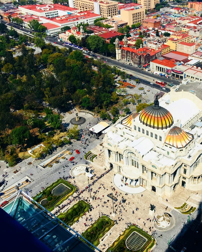 Aerial view of Palacio de Bellas Artes and surrounding streets in Mexico City