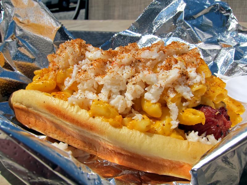 Baltimore crab mac and cheese hot dog