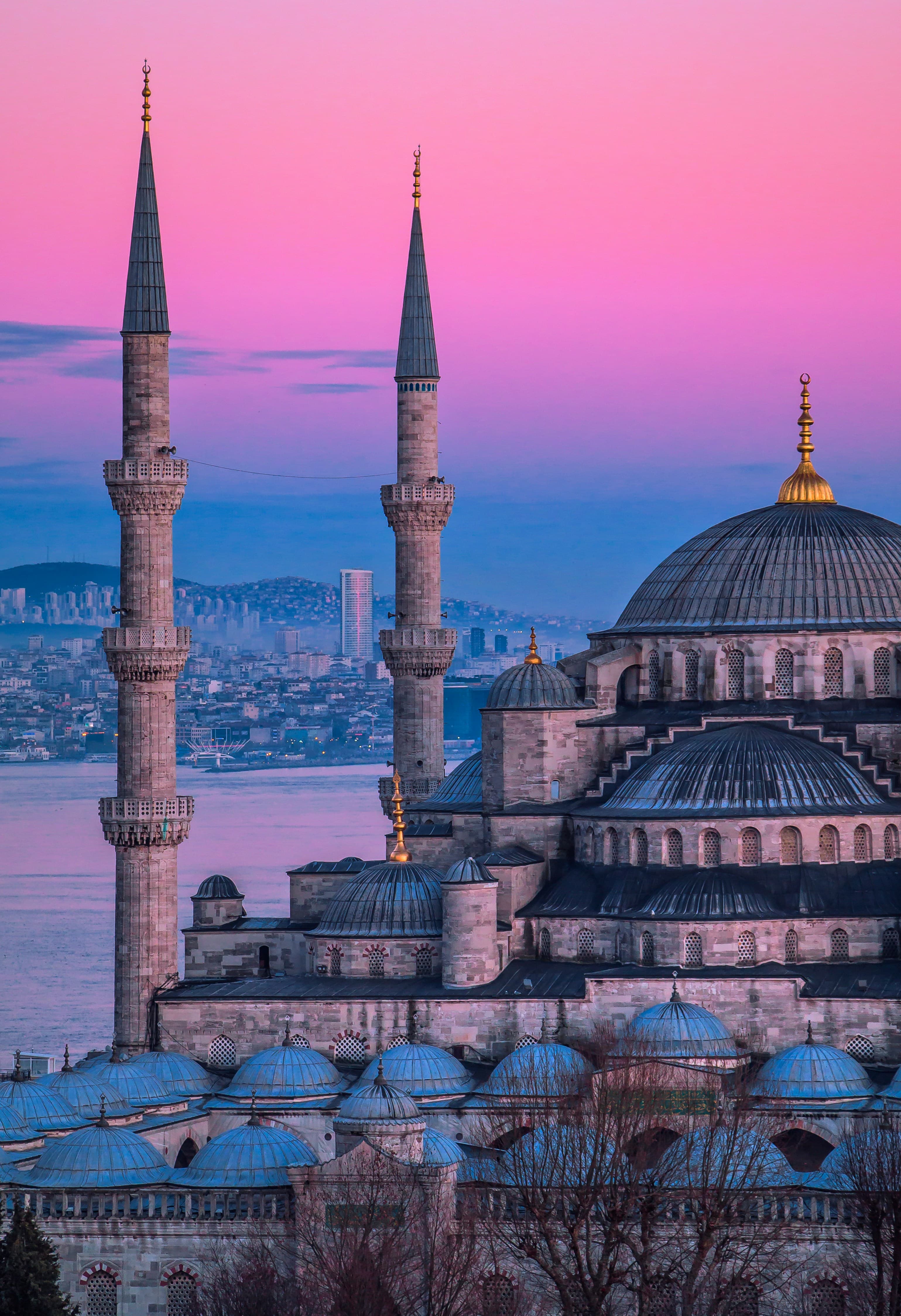Istanbul mosque and skyline at sunset