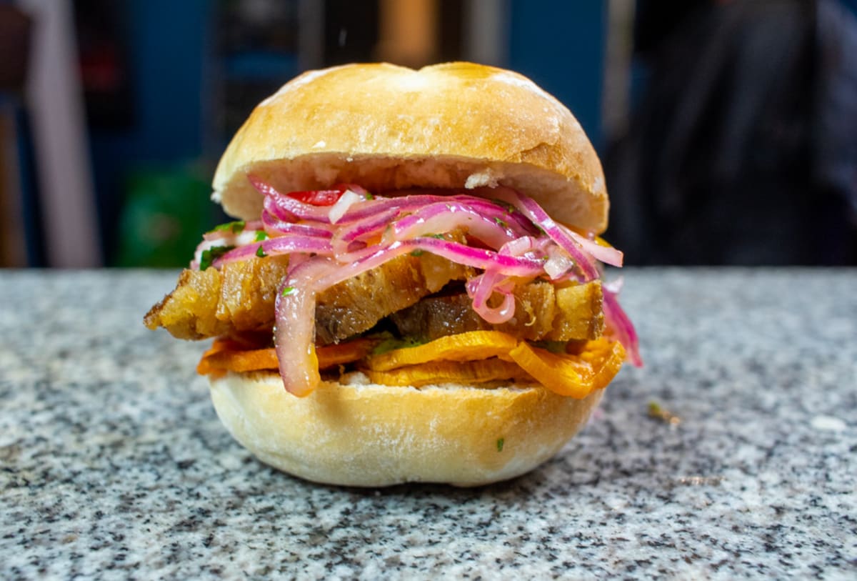 Pan con chicharron sandwich in Lima