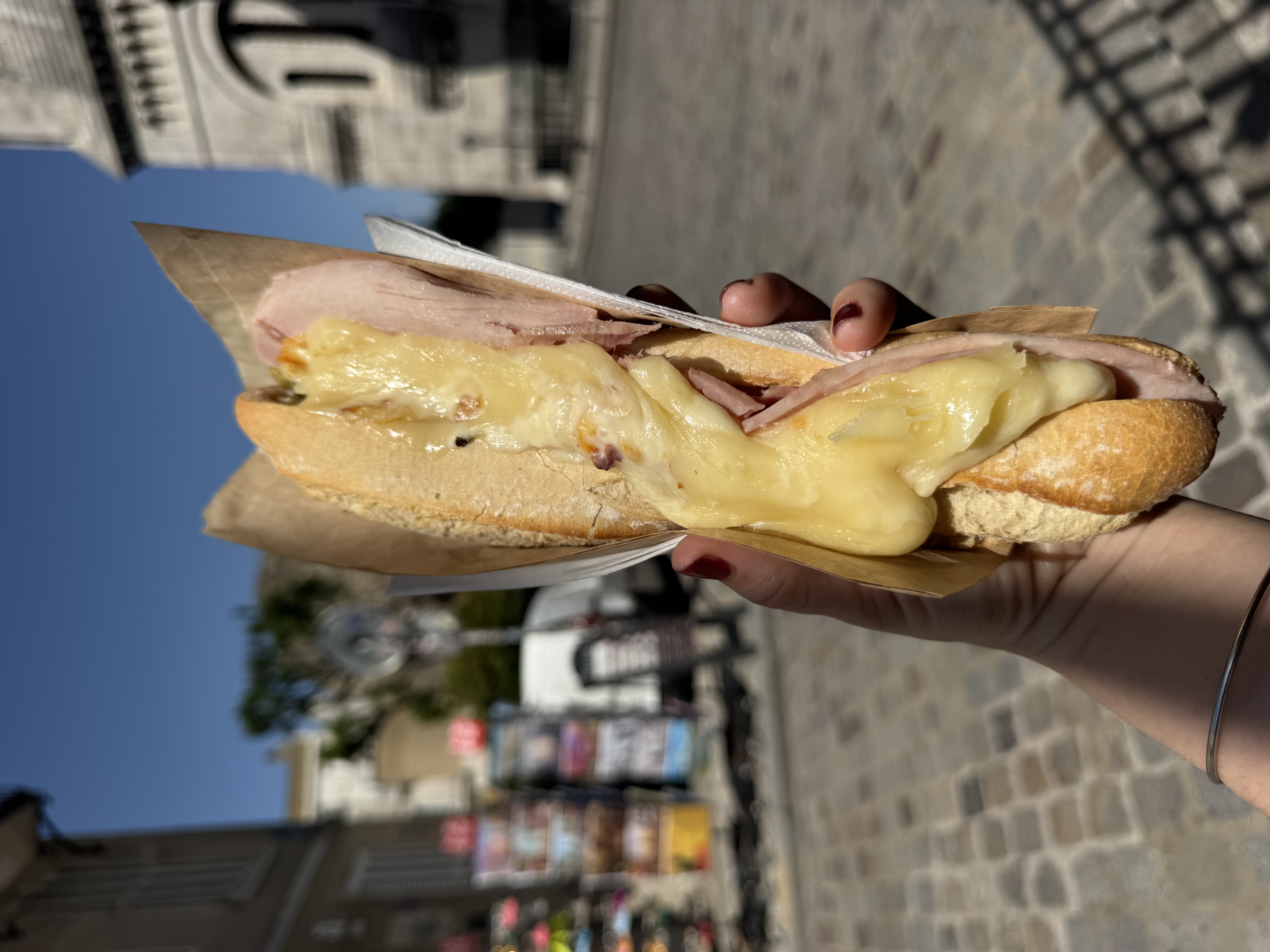Jambon-beurre sandwich with ham, butter, and baguette