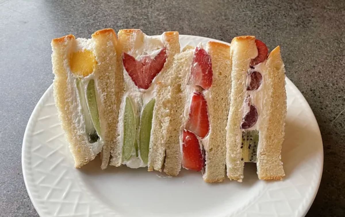 Japanese fruit sandwiches with cream and strawberries