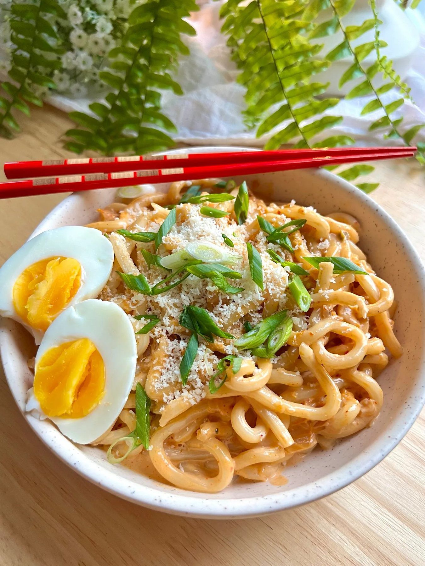 Bowl of Japanese udon noodles