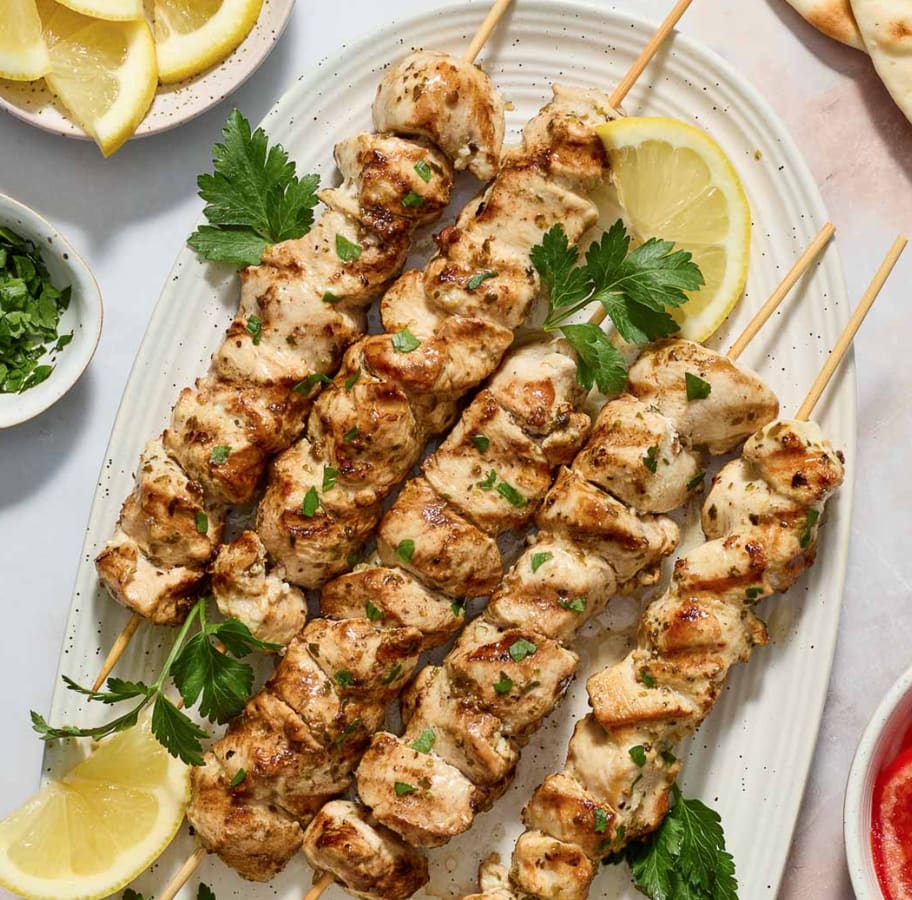 Souvlaki wrap with grilled meat and fries